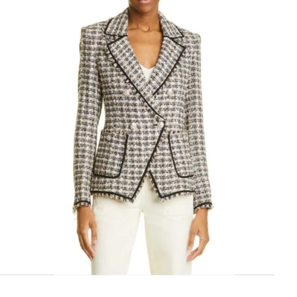 Veronica Beard Theron Tweed Jacket in Blue, Size 8